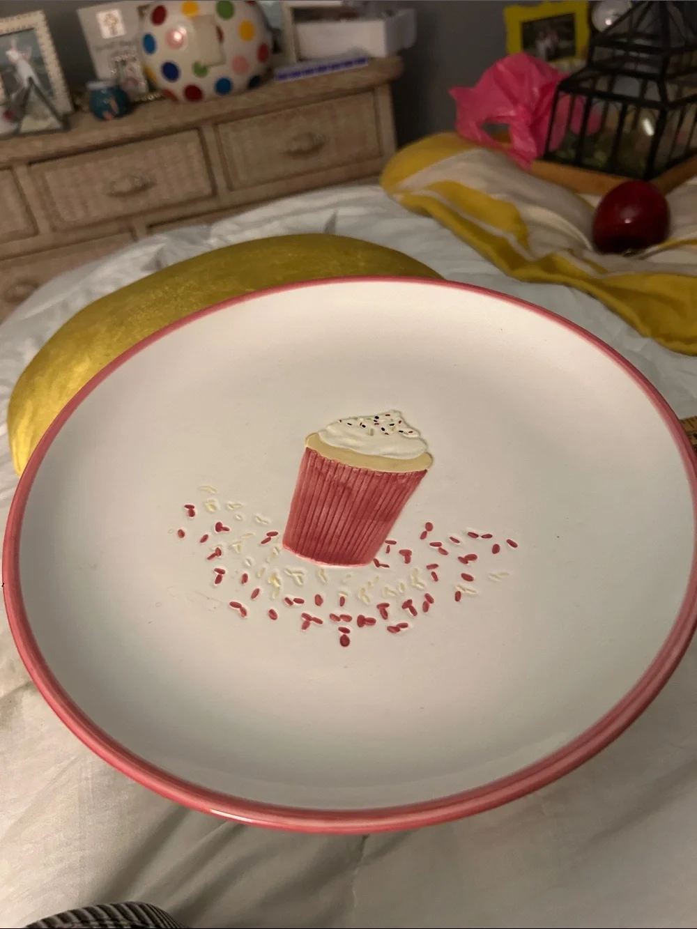 Ceramic Cupcake Pedestal Cake Stand - Pink Accent Never Used